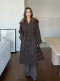 2026 Women Winter Plaid Trench Coat Single Breasted Waist Tie Loose Jacket Autumn High Street Daily Chic Hot Lux Outerwear 2026