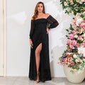 Elegant Luxury Birthday Wedding Party Maxi Dress Prom Evening Sexy  Long Sleeve Slash Neck Formal Women Ball Gown Vestidos