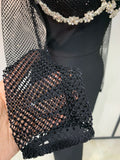 Women Sexy Long Sleeve Beading Black Maxi Long Bandage Dresses Birthday Party Celebrity Elegant Knitted Bodycon Club Dress