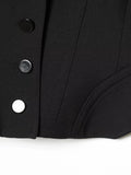Black Loose Spliced Buttons Chic Jackets for Women Lapel Long Sleeve Commute Basics Jacket Female Summer Fashion