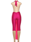 Patchwork Halter Romper Women Ribbon Sleeveless Elastic Backless Workout Activewear Midnight Activity Slim Playsuits