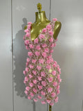 WomenBlack Pearl Flower Mesh Sexy See Through Mini Dress Evening Party Club Birthday Dress Nightclub Photoshoot Stage Costumes