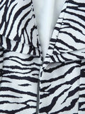 Zebra Stripe Print Two Piece Set for Women Lapel Long Sleeve Spliced Zipper Short Coat Mid Waist Knee Skirt Female