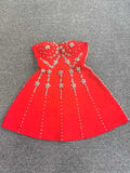 Black Red Women Sexy Strapless Shinning Crystal A-Line Mini Bandage Dress Celebrate Christmas Nightclub Party Outfit