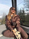 Women One Piece Ski Suit Zip Up White Black Color Block Waterproof Fabric Hooded Warm Jumpsuit 2026 Winter New Snow Sport Outfit
