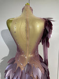 Luxury Diamonds Birthday Evening Party Bar Nightclub Stage Costume Sexy Purple One Shoulder Mesh See Through Bodycon Mini Dress