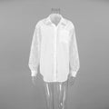 Office Spliced Back Sheer Hollow Blouse for Women Lapel Long Sleeve Patchwork Single Breasted Shirt Female 2026 New