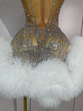 Diamonds Mesh Sexy See Through Cocktail Mini Dress Women Eveing Luxury Birthday Party Singer Nightclub Show Stage Costume