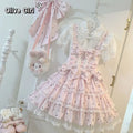Olivegirl Sweet Dress Lolita Kawaii Vintage Women Girl Tea Party Cosplay Pink Polka Dot Lace Bow Tiered Cake Suspender Dress