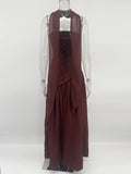 Irregular Slit Vacation Long Dress For Women Elegant Contrast Slim Ribbon Dress Back Lace Up Female Strapless Summer New