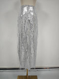 Luxury Sequins Midi Women Skirts High Waist Tassel Skirt for Party Gathering Evening Event Wear Fashion Summer New