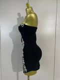 Sexy Strapless Diamond Chain Black Backless Bodycon Bandage Mini Dress Women Elegant Prom Gown Club Evening Party Birthday Dress