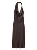 Elegant Satin Ribbons Halter Party Dress Women's Sexy Backless Off Shoulder Sleeveless Robes 2026 New Lady Evening Gowns