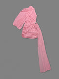 Pink Turtleneck Sleeveless Sexy Mini Dress For Women Fashion Irregular Folds Short Dress Femme Elegant Club Party Dress