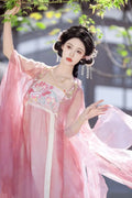Olive Girl Red Embroidered Hanfu Dress for Ren Faire 2026 Garden Wedding Fairycore Photoshoot S-XL XS-3XL Plus Size Embroidered Flowing Sleeve Dramatic Silhouette Romantic Editorial Not Costume Chinese Heritage Fashion Women