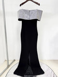 Fashion Heavy Industry Hot Diamond Bow Off Shoulder Slim Long Dress Elegant Formal Celebrity Evening Party Wedding Gowns