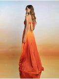 2026 Chic Gradient Hollow Out Maxi Dress Women Sexy Backless Sleeveless Sling Long Dress Summer Vacation Boho Beach Satin Outfit