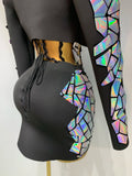Women Long Sleeve Sequin Mini Bodycon Three Piece Set Birthday Evening Party Costume Bar Nightclub Performance Stage Outfit