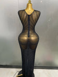 Sexy Sparkly Diamonds Sleeveless See-Through Long Dress Women Birthday Celebrate Evening Party Photo Shoot Stage Costume