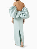 Temperament Spliced Backless Slimming Dress for Women Strapless Puff Sleeve High Waist Patchwork Solid Dresses Female