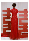 New Chinese Style Dresses Elegant Mermaid Cheongsams Embroider Phoenix Mesh Sequins Qipao Bridal Wedding Dress Luxury Vestidos