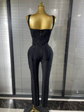 High Quality Women Sleeveless Sexy V-Neck Bodycon Bandage Long Jumpsuit Fashion Celebrate Evening Party Birthday Wear