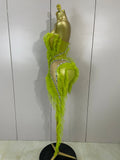 Sexy Celebrate Eveing Birthday Party Nightclub Red Carpet Stage Wear Sparkly Green Diamonds Mesh Asymmetric Bodycon Mini Dress