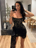 Sexy Lace See-through Patchwork Corset Dress Female Bodycon Elegant Party MIrrgualr Mini Dress Women Tube Top Dress New