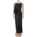 Elegant Milk Silk Ruched Twist Dresses Women Spaghetti Strap High Split Long Sleeveless Cocktail Party Wedding Guest Dress