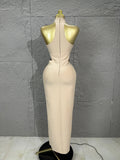 Solid Hollow Out Spliced 3D Flower Elegant Dresses for Women Stand Neck Sleeveless Split Sexy Long Dress Female New