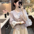 Olivegirl Women's Pink Coat Blue Embroidered Flower Chiffon Jacket 2026 Spring Luxury High-end Gentle Fairy Temperament Top