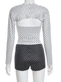Sexy Polka Dot 3-Piece Set Women Cape Sleeves+Chest Wrapped+Shorts Matching Sweet Simple Basic Stretch Skinny Outfits