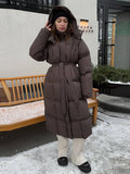 Warm Stand Neck Cotton Long Coats Women Elegant Single Breasted Zipper Belt Lace Up Outwear Female Winter Chic High Streetwear