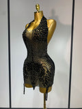 Women Sexy Halter Crystal Bodycon Mini Dress Celebrate Nightclub Performance Stage Outfit Luxury Birthday Photo Shoot Dress
