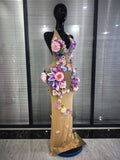 Black Khaki Women Sexy Halter Backless 3D Flowers Bodycon Long Maxi Dress Celebrate Evening Party Performance Costumes Wear