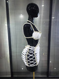 New White Color Women Sexy Halter Hollow Out Bodycon Mini Dress Celebrate Nightclub Party Bar Singer TV Show Performance Costume