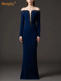 Fashion Women's formal Evening Long Maxi Dress Diamond Crystal Long Sleeve Slim Elegant Banquet Party Dresses 2025 New