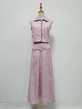 French Elegant Two Piece Set for Women Laple Sleeveless Slimming Cardigan Top High Waist A Line Skirt Suit Female