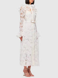 VGH Minimalist Solid Dresses For Women Stand Collar Long Sleeve High Waist Spliced Hollow Out Slim Chic Dress Female Summer 2025