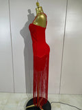 Elegant Prom  Evening Party Luxury Birthday Wedding Guest Dresses Women Sexy Shiny Crystals Tassel Bodycon Long Bandage Dress