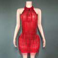 Hosts Party Performance Glam Neck Tight Skirt Fringed Chain Shiny Heavy Industry Dress Vestidos De Noche De Lujo De Fiesta