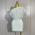 Women White Off The Shoulder Mesh Eveing Party Birthday Prom Nightclub Costumes Elegant Puff Sleeve Ruched Bodycon Mini Dress