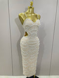 Elegance Pearl Beading Sequins Sleeveless Sexy Strap Bodycon Long Dress Women Celebrate Evening Party Birthday Outfit Vestido