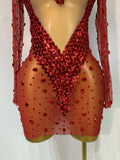 High Quality Rhinestone Sequin Sexy See Through Mesh Mini Dress Women Evening Party Nightclub Singer Stage PerformanceCostume