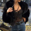Street Fashion Shawl Collar Faux Fox Fur Coat Women 2024 Winter Cool Girls Black Short Fur Jacket Vintage Chic Overcoat