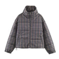 Trendy Vintage Plaid Padding Jacket Women Stand-up Collar Zipper Cotton Coat Lady Fall Winter High Street Casual Outwear 2026