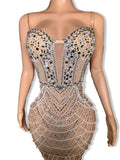 Evening dress for birthday party Blue Host Heavy Industry Beads Mermaid Toast Off-Shoulder Wedding Dress