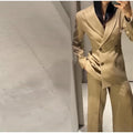 Elegant Blazer Jacket Pant Set Women Slim Fit Solid Lapel Double Breasted Coat Wide Leg Pant 2026 Spring Lady Commute Outfit New