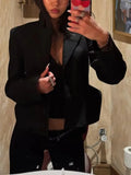 Black Loose Spliced Buttons Chic Jackets for Women Lapel Long Sleeve Commute Basics Jacket Female Summer Fashion