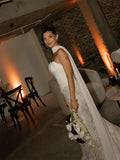 Custom White Strapless High Neck Cape Lace Mermaid Wedding Dress Floor Length Bridal Gown Formal Evening Wear